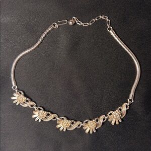 Silver floral and rhinestone choker/ necklace vintage